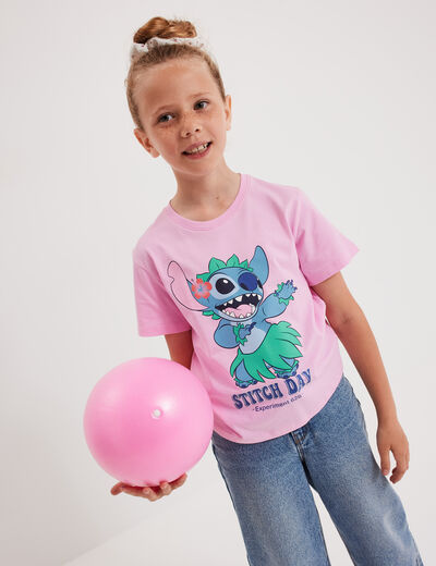 T-shirt manches courtes coton Stitch rose fille