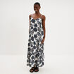 Robe longue &agrave; bretelles &eacute;vas&eacute;e coton ecru femme