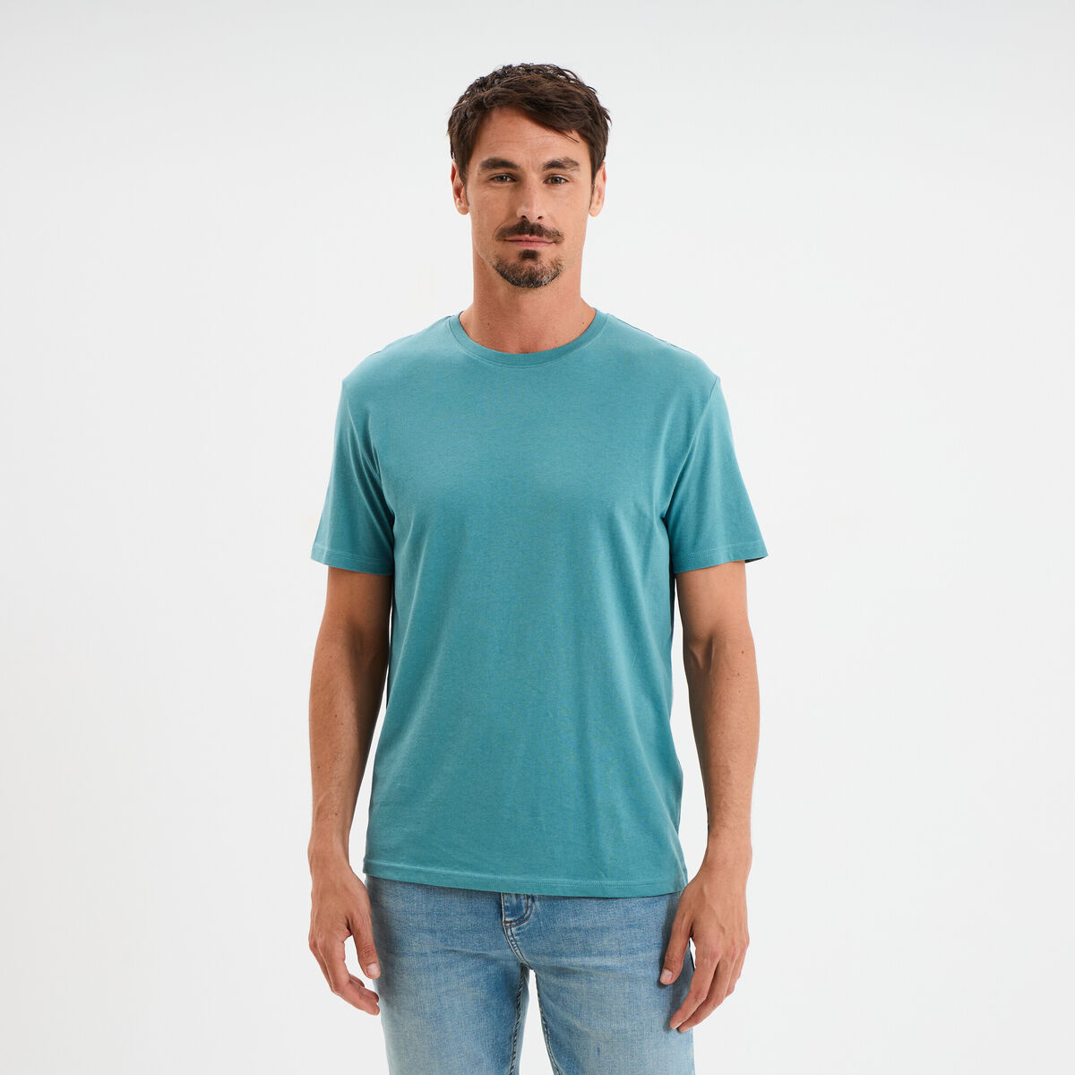 T-shirt en coton manches courtes bleu pétrole homme