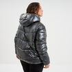 Doudoune &agrave; capuche effet simili cuir gris argent femme grande taille