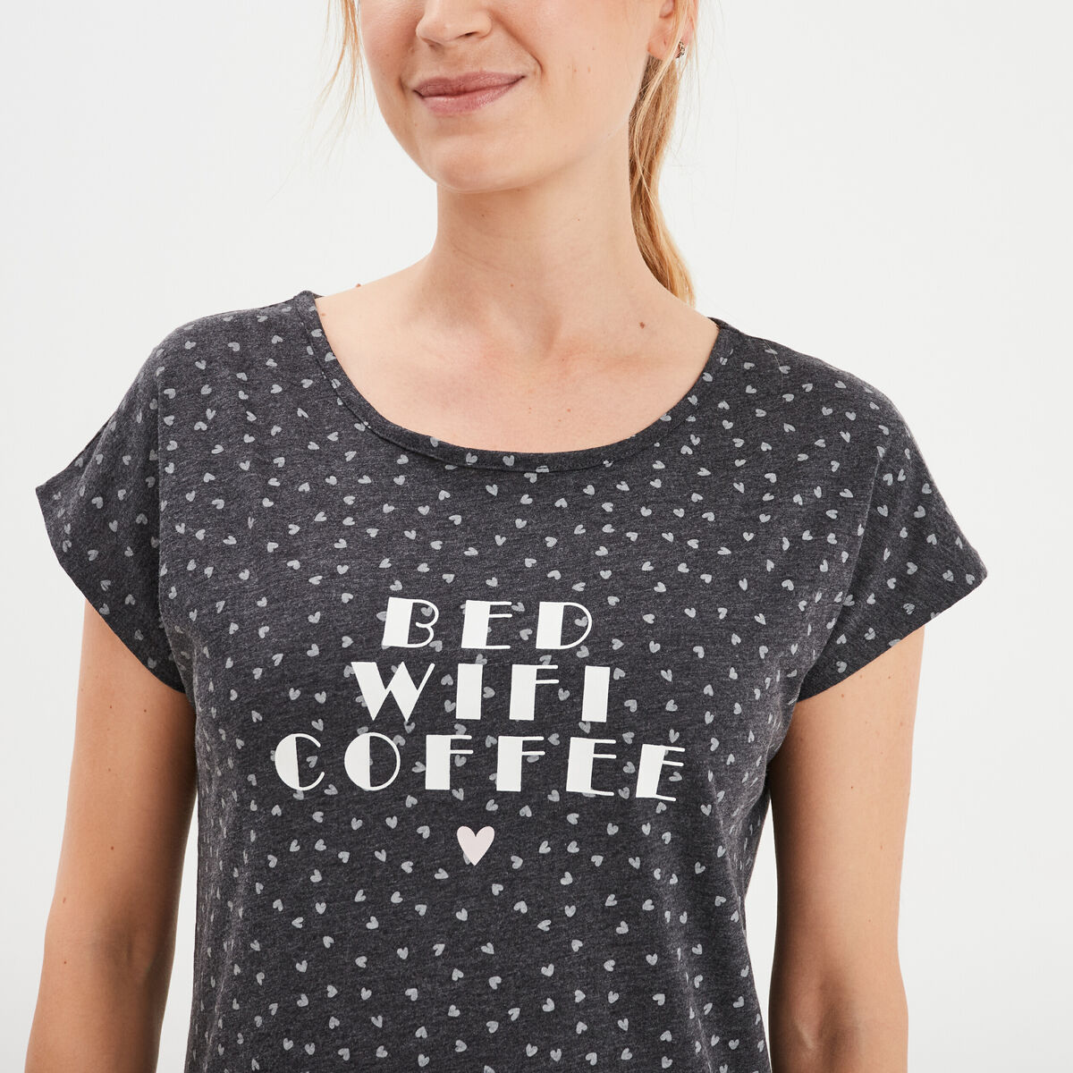 Chemise de nuit manches courtes gris fonc&eacute; femme