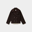 Manteau court double boutonnage marron fonc&eacute; femme