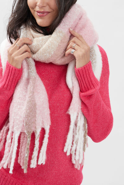 Écharpe à franges rose clair femme