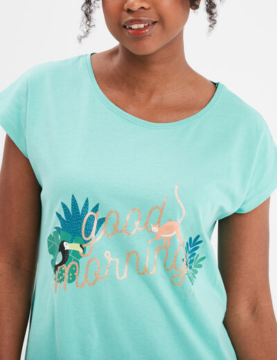 Chemise de nuit manches courtes coton bleu turquoise femme