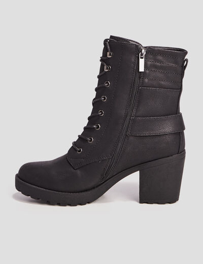 Bottines &agrave; talons et boucles noir femme