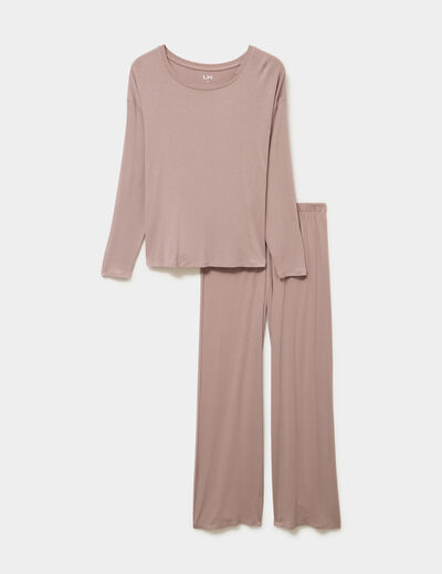 Ensemble pyjama t-shirt et pantalon marron clair femme