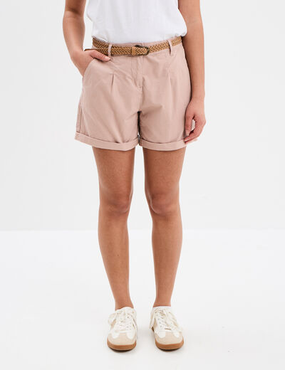 Short chino ceinture tressée rose poudrée femme
