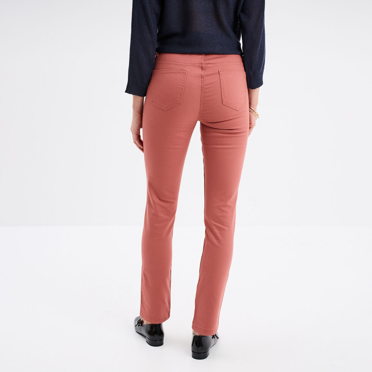 Pantalon slim stretch vieux rose femme
