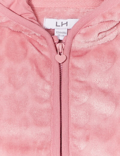 Gilet aspect velours à capuche vieux rose bébé fille