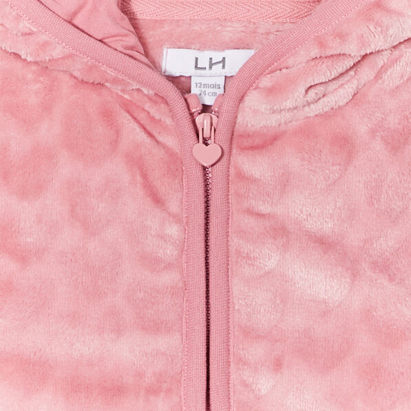 gilet aspect velours a capuche vieux rose bebef Gilet aspect velours à capuche vieux rose bébé fille