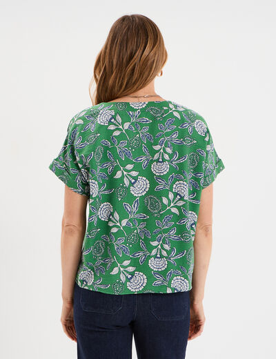 Blouse col en V manches courtes vert menthe femme