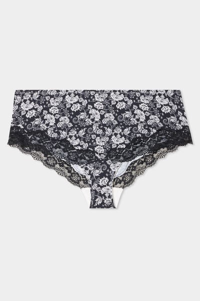 Shorty microfibre empi&egrave;cements dentelle noir femme grande taille