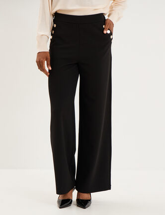 Pantalon &agrave; ponts flare effet cr&ecirc;pe noir femme