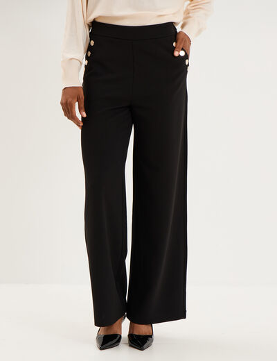 Pantalon &agrave; ponts flare effet cr&ecirc;pe noir femme