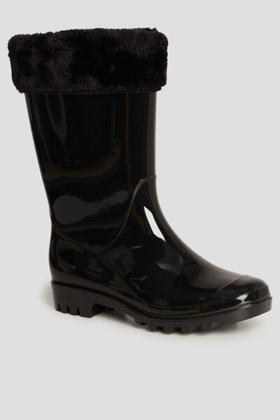 Bottes de pluie fourr&eacute;es noir femme