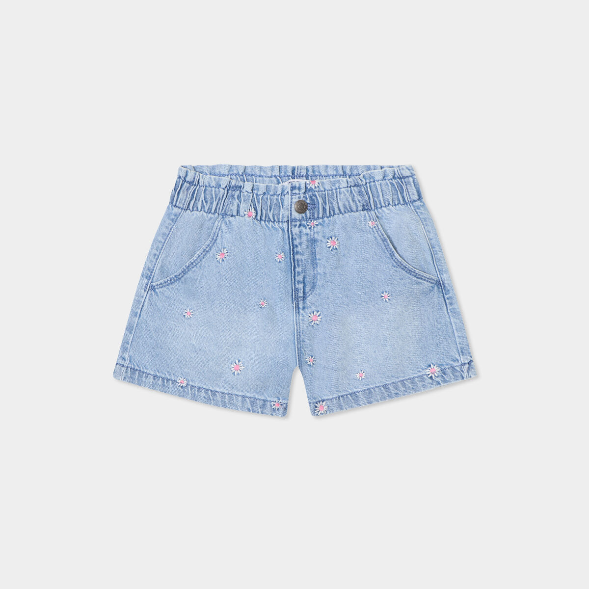Short en jean brodé coton denim triple stone fille