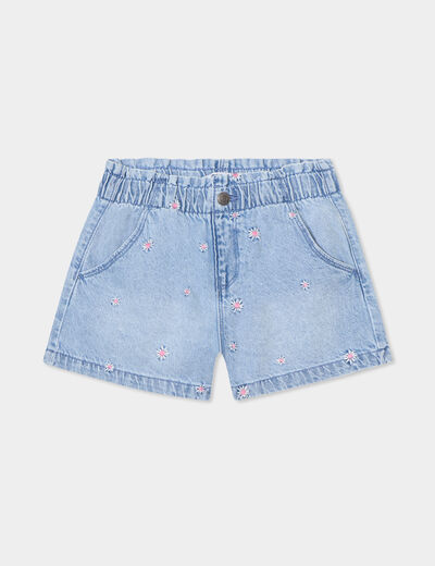 Short en jean brodé coton denim triple stone fille