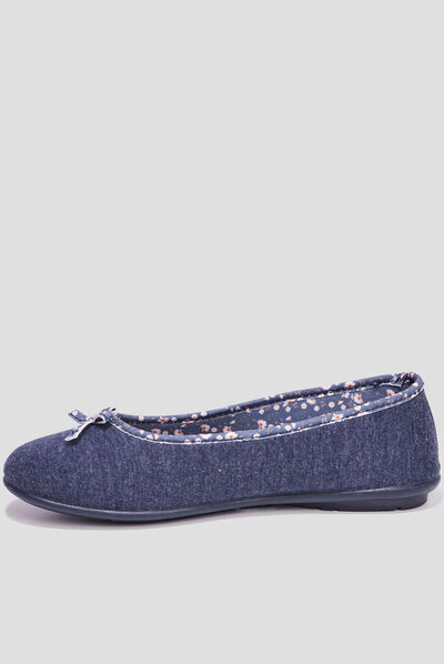 Chaussons ballerines à noeuds bleu femme