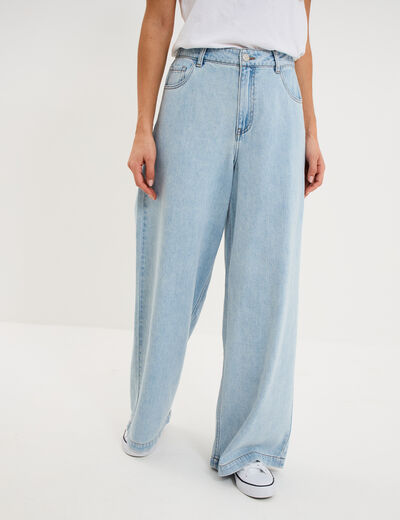 Jean extra large taille haute coton denim triple stone femme