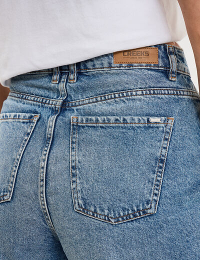 Bermuda short droit en jean coton denim double stone femme