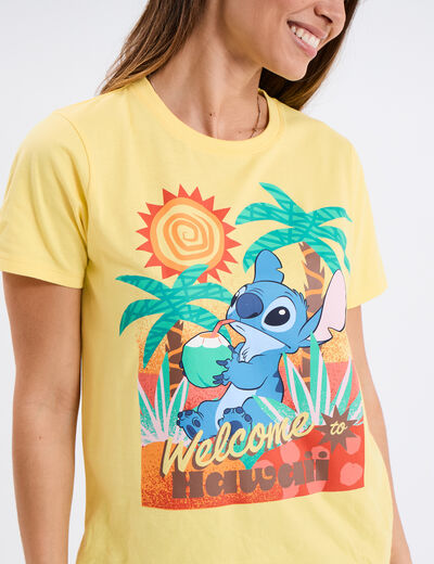 T-shirt manches courtes coton Stitch jaune femme