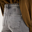 Jean large taille haute ceinture tress&eacute;e denim gris femme