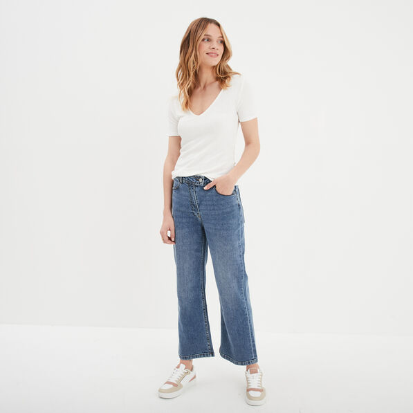 Jeans wide leg 7/8ème taille haute denim stone femme