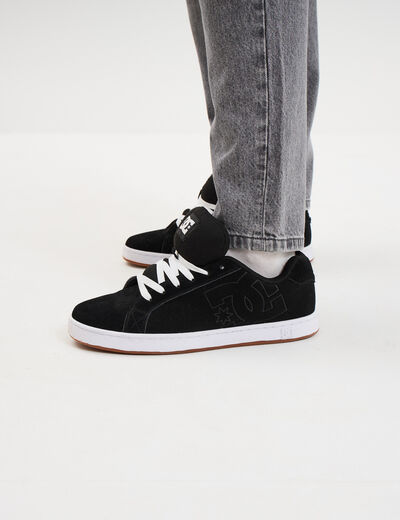 Tennis basses en cuir &agrave; lacets noir homme