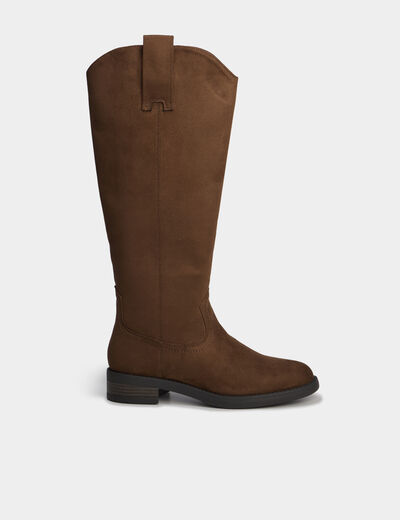 Bottes hautes zipp&eacute;es marron fonc&eacute; femme