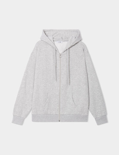 Sweat zippé à capuche gris clair femme