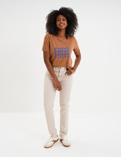 T-shirt manches courtes coton beige femme
