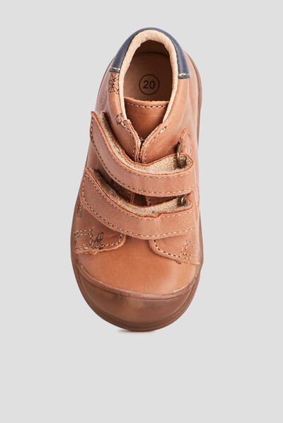 Bottillons en cuir à scratchs camel bébé garçon