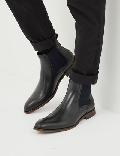 Boots chelsea en cuir noir homme
