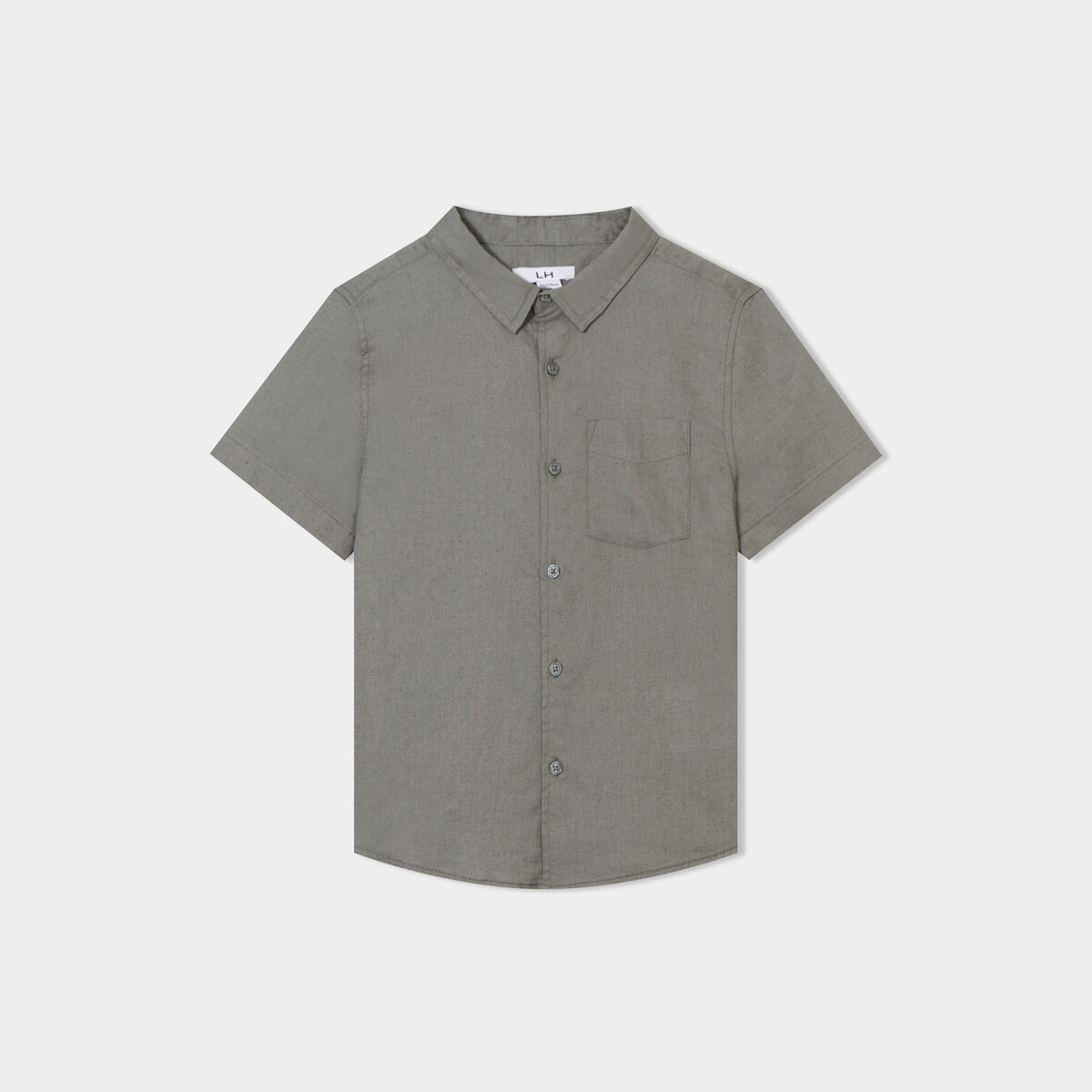 Chemise manches courtes lin mélangé vert kaki garçon