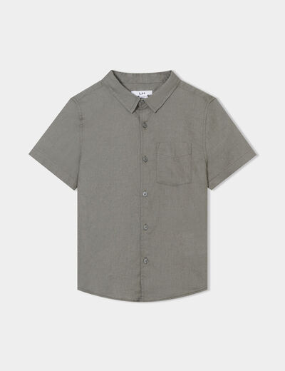 Chemise manches courtes lin mélangé vert kaki garçon