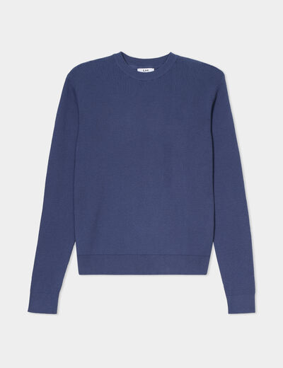 Pull avec col rond à relief bleu foncé homme