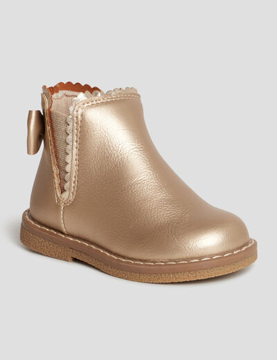 Bottines zippées avec noeud jaune or bébé fille