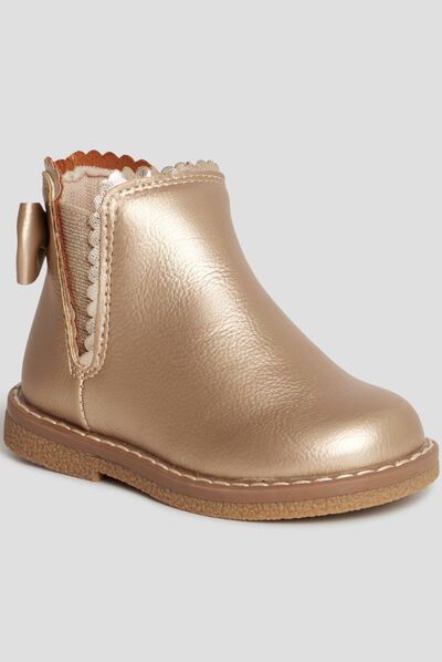 Bottines zippées avec noeud jaune or bébé fille