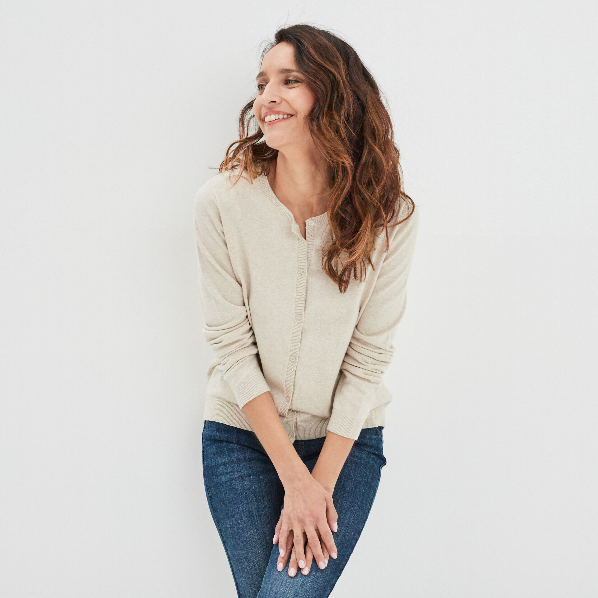 Gilet manches longues boutonné sable femme LH