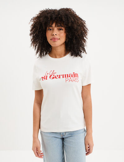 T-shirt manches courtes coton ecru femme