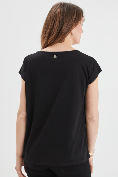 T-shirt col rond à strass Mosquitos noir femme