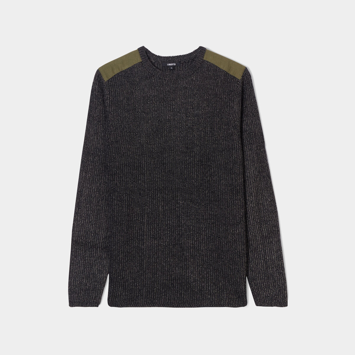 Pull col rond manches longues Liberto vert kaki homme