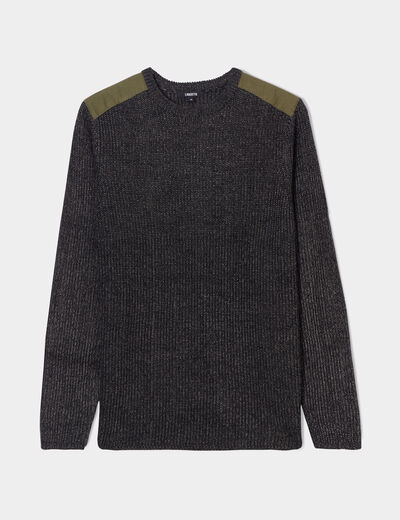 Pull col rond manches longues Liberto vert kaki homme