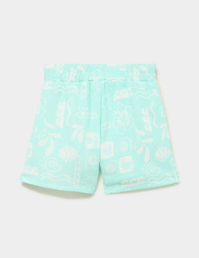 Jupe-short courte avec taille &eacute;lastiqu&eacute;e bleu turquoise fille