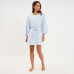 Peignoir court ceintur&eacute; gaze de coton bleu ciel femme