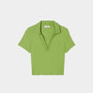 T-shirt court côtelé col polo coton vert femme