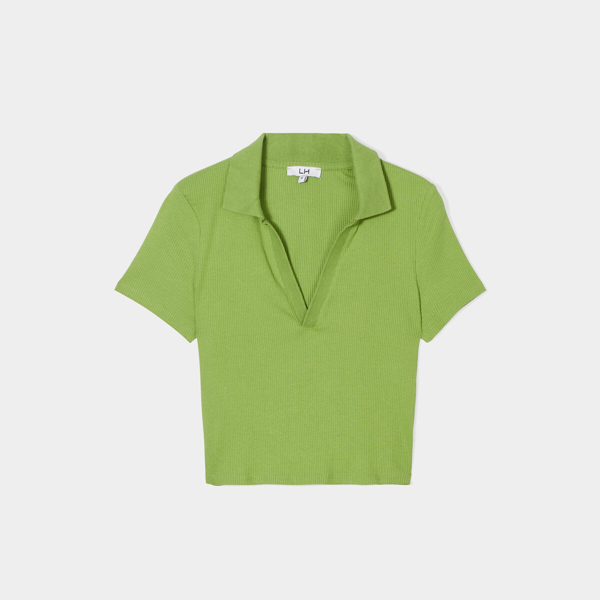 T-shirt court côtelé col polo coton vert femme