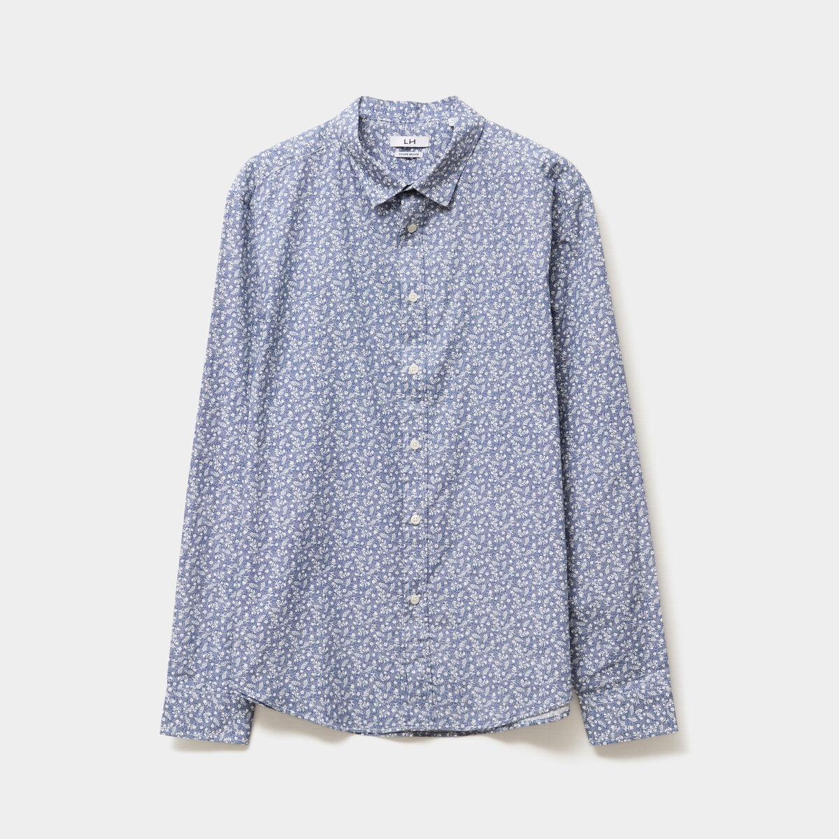 Chemise droite imprimée manches longues bleu homme