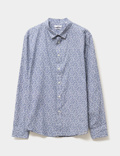 Chemise droite imprimée manches longues bleu homme