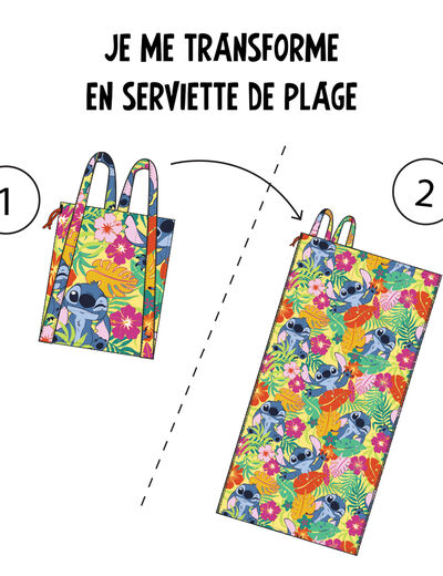 Serviette sac de plage 2-en-1 Stitch multicolore fille